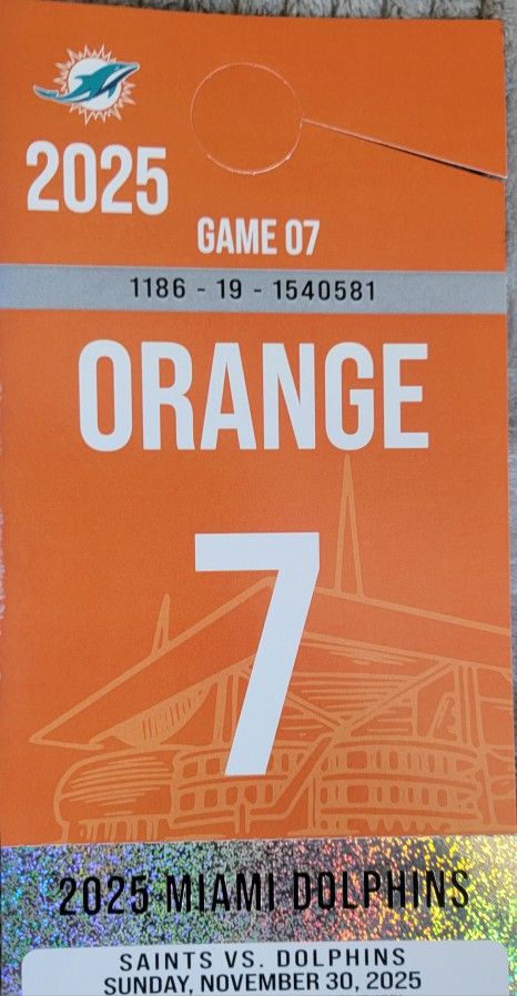Miami Dolphins Orange Parking Pass