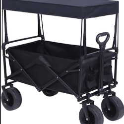 Nice C Heavy Duty Wagon, Collapsible Wagon with Canopy, Black, Steel, 4 Wheels, 33 x 22.4 x 7.6 inches