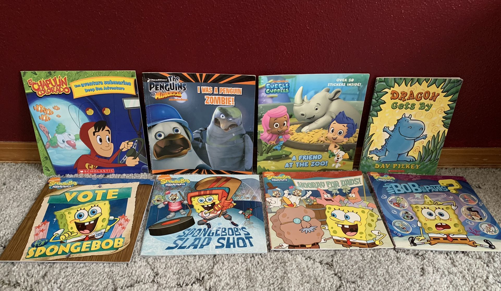 Kids 8 Book Collection: 4 Sponge Bob, Dragon Gets By , Penguin, Zoo & More