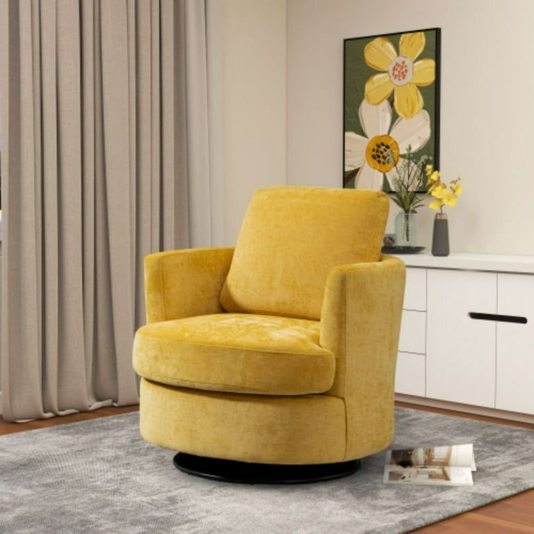 New Wide Barrel Swivel Chair, Modern Upholstered Round Chairs