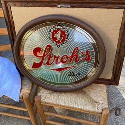 VINTAGE STROH'S BEER OVAL MIRROR SIGN