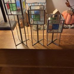 3 Stained Glass Candle Holder/Read Description And Look At The Pictures 