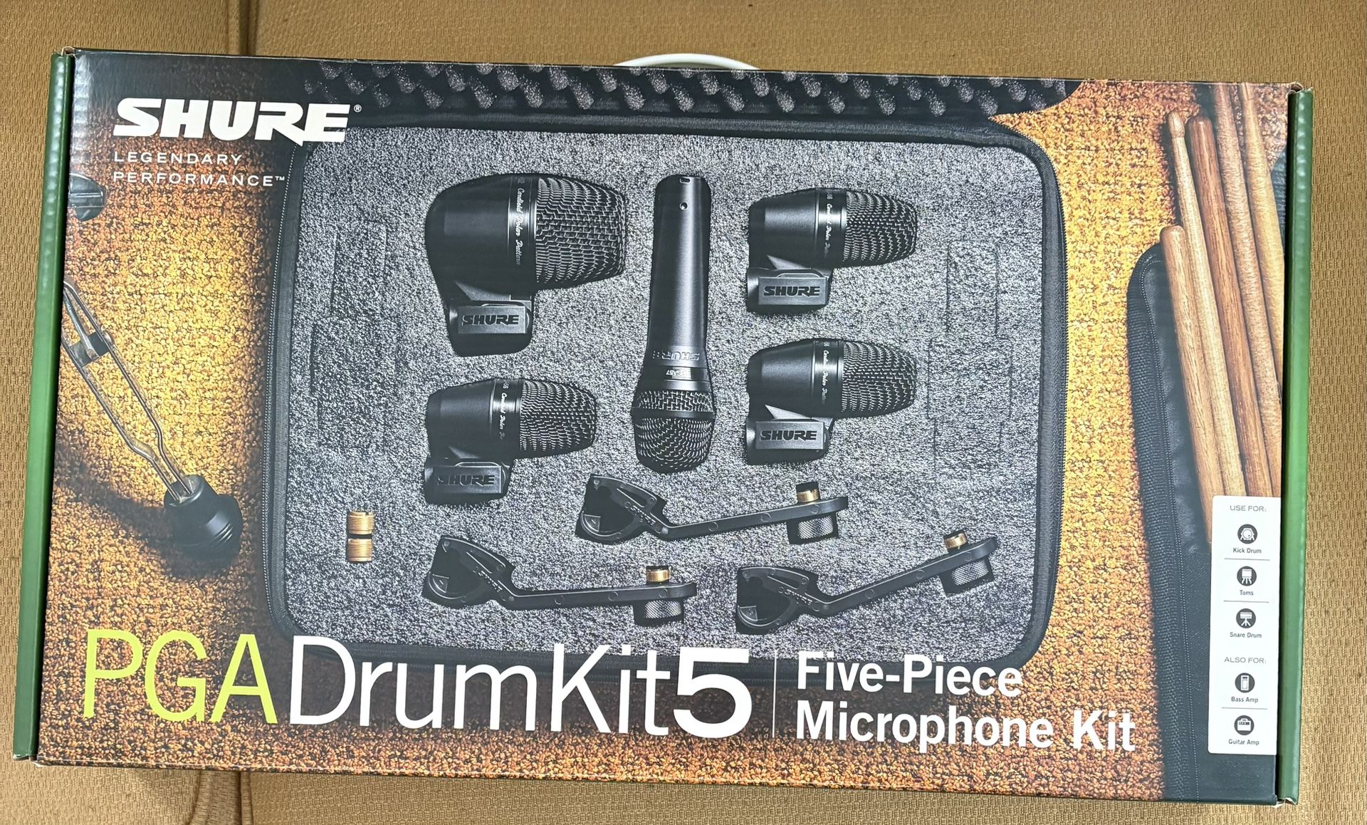Shure 5pc Drum Microphone Set. Plus Kick Drum Mic Stand 