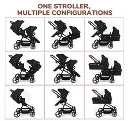 Black Double Baby Stroller Multiple Configurations
