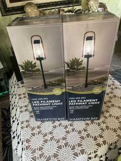 Set of 2 Hampton Bay Oakman with Clear Water Glass Black/Copper LED Path Light