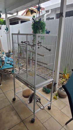 Large Bird Cage on Wheels with Stand