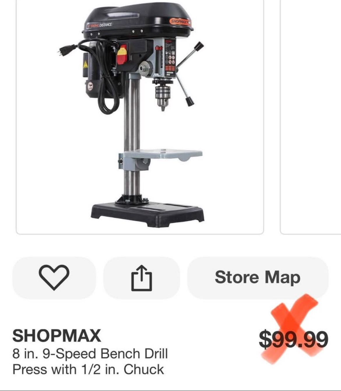 SHOPMAX 8 in. 9-Speed Bench Drill Press with 1/2 in. Chuck