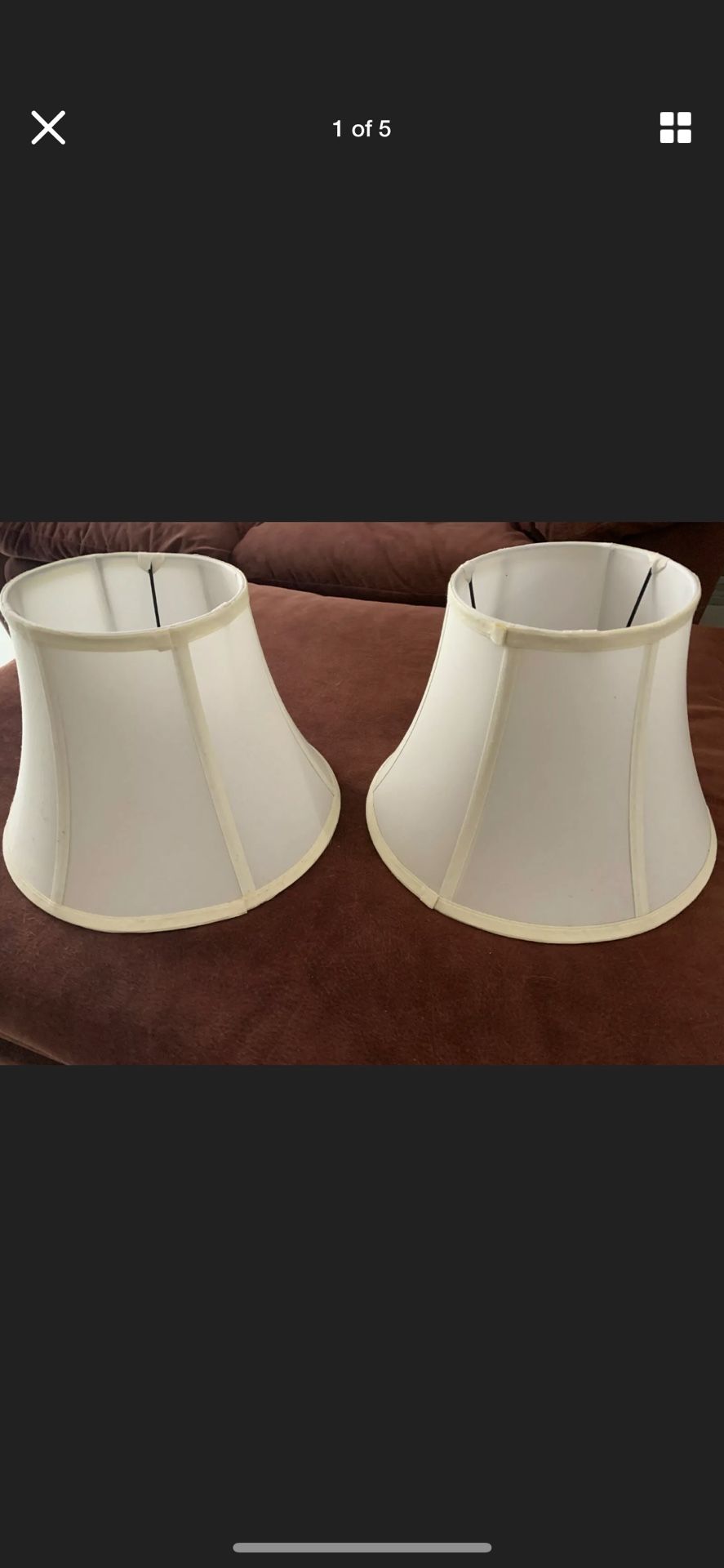 Set of Bell Lamp Shade Cream Fabric 7"x9.5"x13" Sits Beneath Bulb