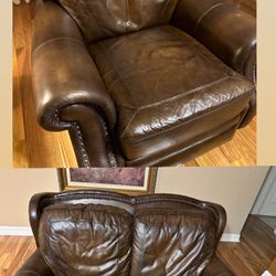 Real Leather Loveseat and Recliner couch Set (Free delivery)