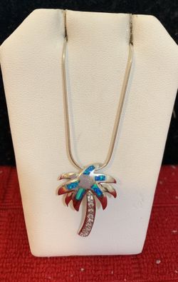 Sterling silver Palm tree pendant in Australian opal with chain