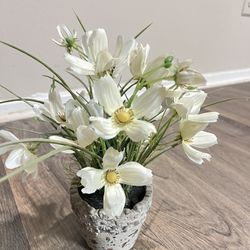 Artificial Flowers in a Speckled Pot