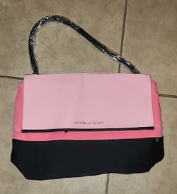NEW LARGE VICTORIA'S SECRET PINK BLACK PURSE INSULATED COOLER BEACH BAG SATCHEL TOTE