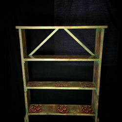 Beautiful Green And Wood Rustic Shelving Unit