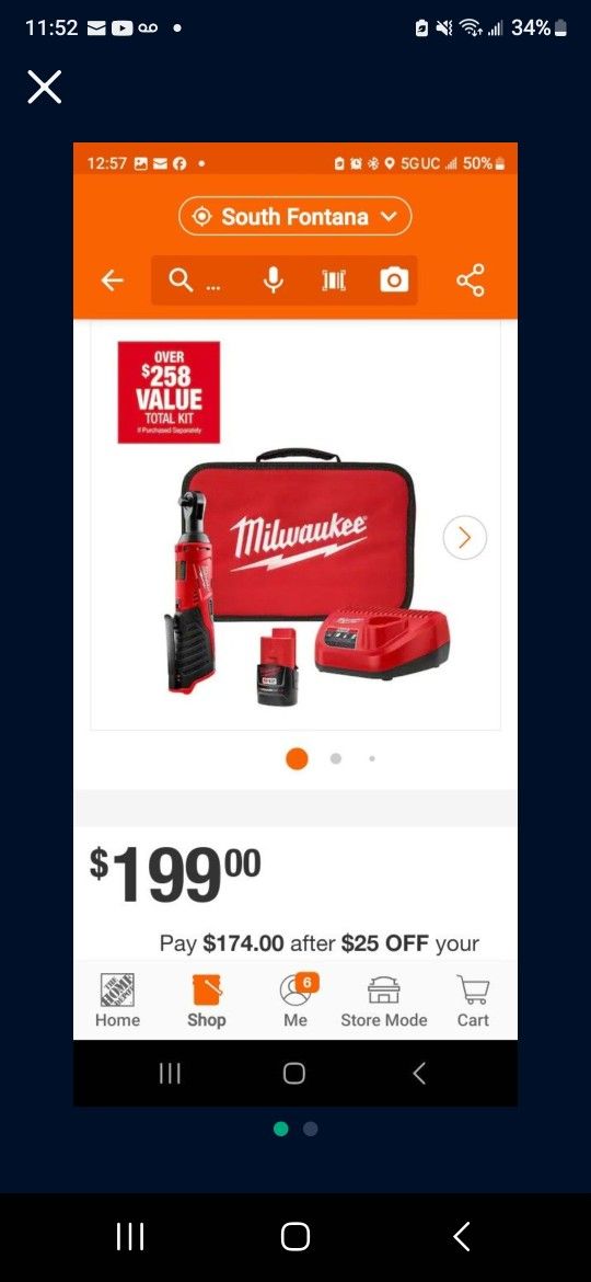 Milwaukee
M12 12V Lithium-Ion Cordless 3/8 in. Ratchet Kit with One 2.0 Ah Battery, Charger and Tool Bag