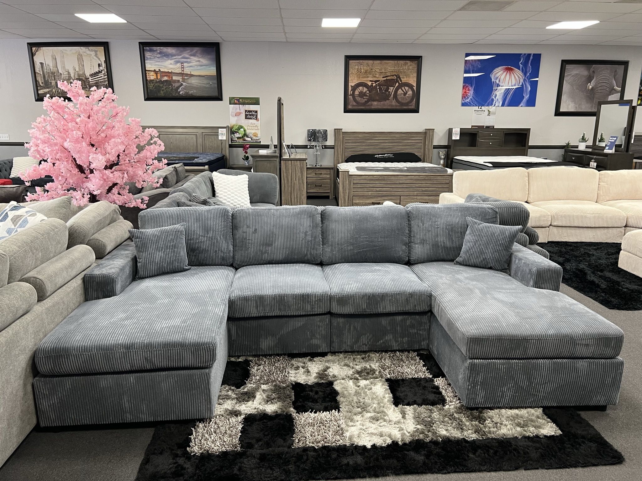 Dark Gray Sofa Sectional w/ Double Chaise