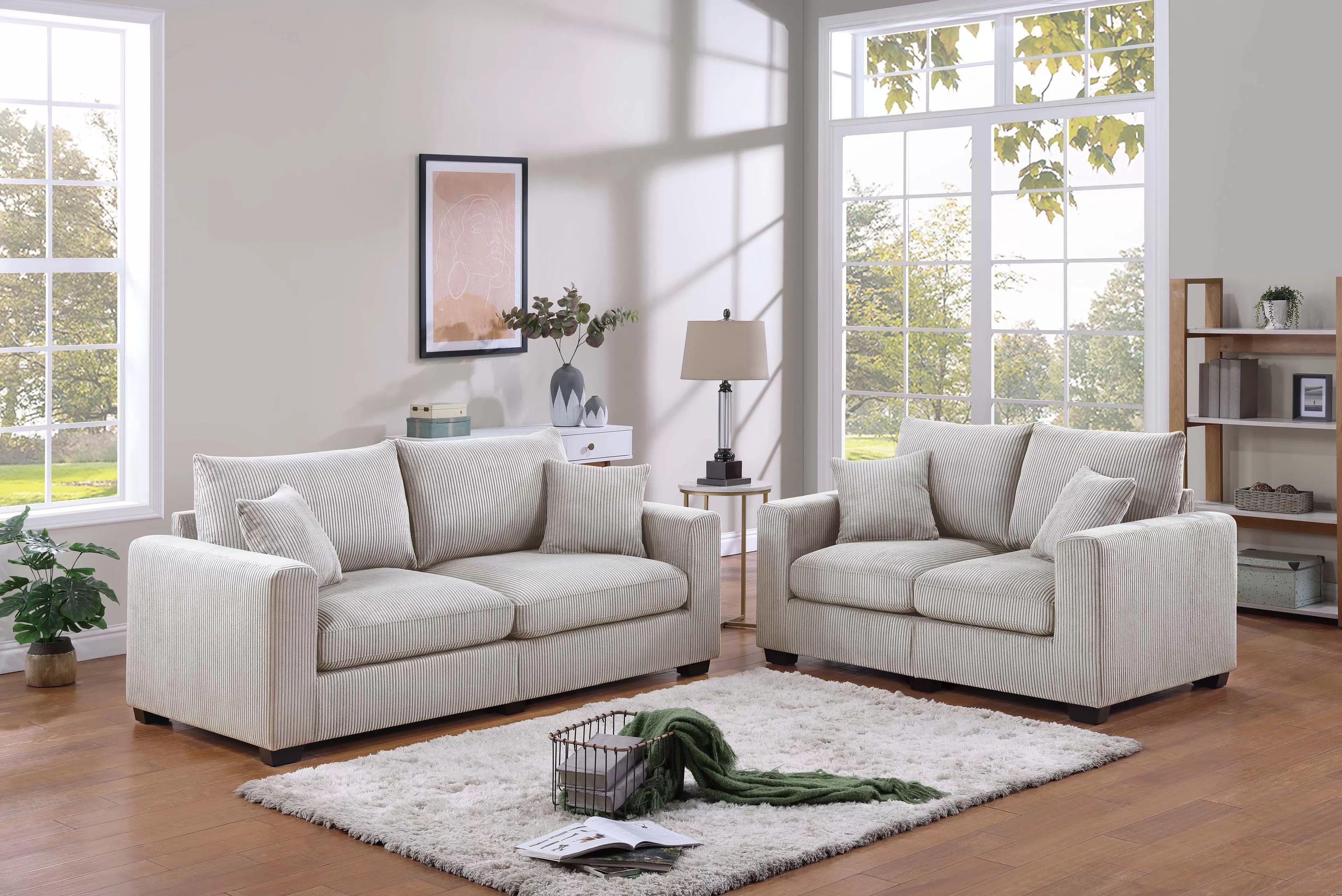 Sofa and Loveseat Ivory Corduroy fabric, New Especial price