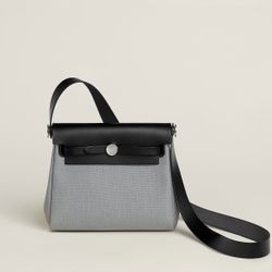 Hermès Herbag Zip 20 Mini Gris Pantin Toile Militaire Canvas and Black Vache Hunter Palladium Hardware