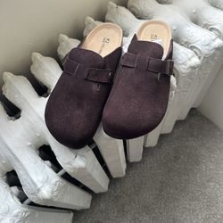 EVELLYHOOTD Brown unisex clog sandals / Birkenstock design shoes / Lace-up suede shoes / Casual mule design sandals / Soft sole clogs / Comfortable