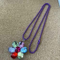 Purple Metal Chain Necklace Flower Pendant