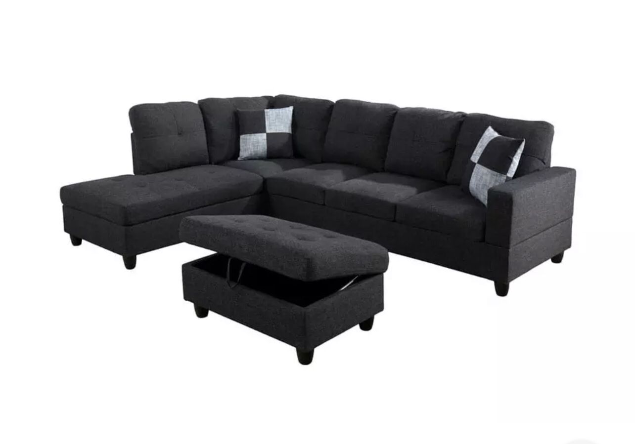 Black Gray Sectional Couch with ottoman