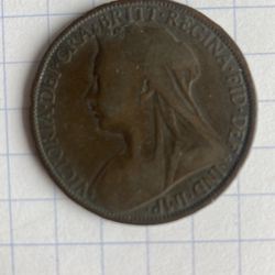 1900 British Victorian Era 1 Penny Coin 