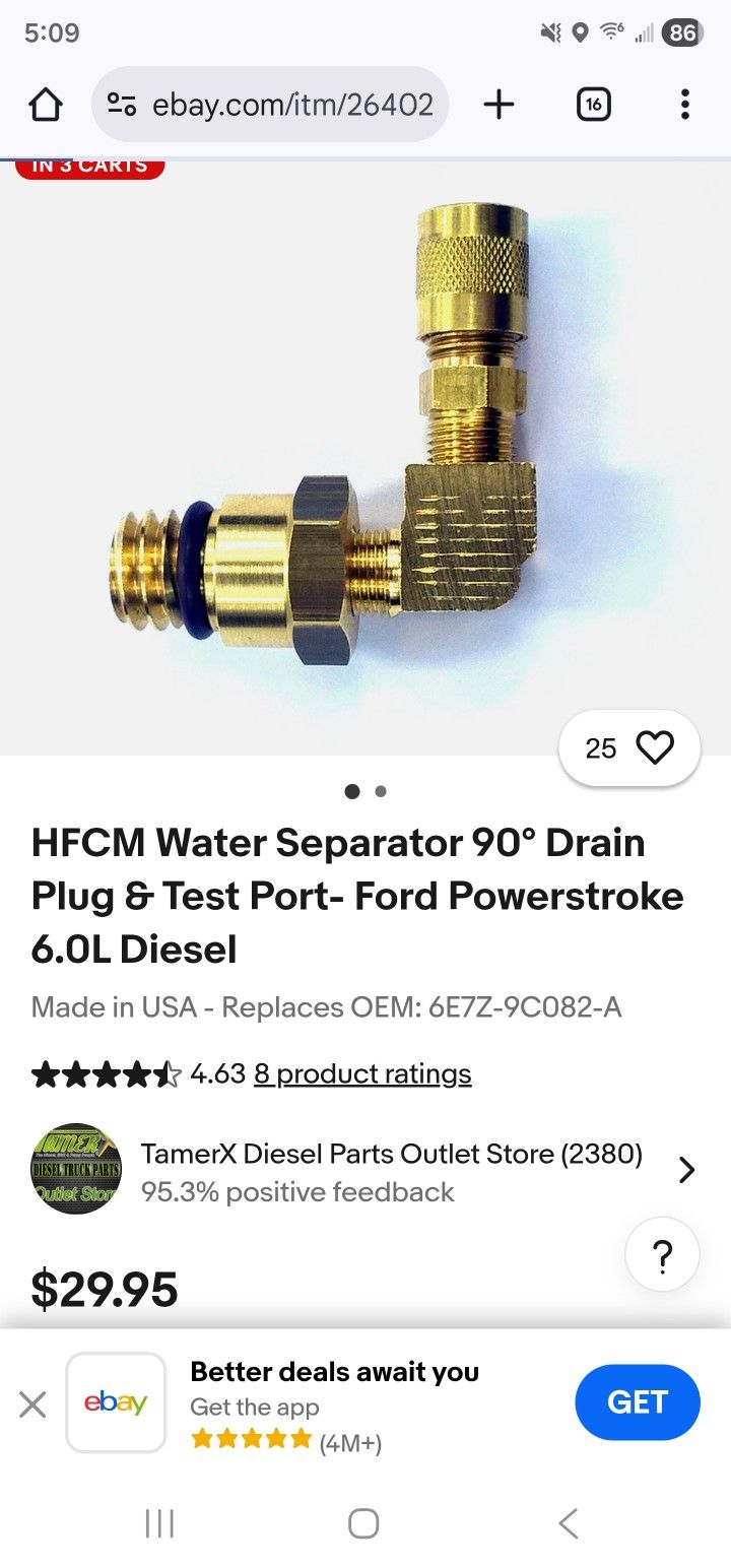HFCM Water Separator 90° Drain Plug & Test Port- Ford Powerstroke 6.0L Diesel