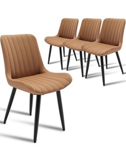 Assembled New Mid-Century Modern Dining Chairs Set of 4 PU Leather Kitchen Chairs with Soft Cushion