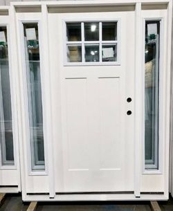 White Craftsman Entry Door with Sidelights