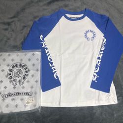 Blue and white chrome hearts long sleeve shirt size medium
