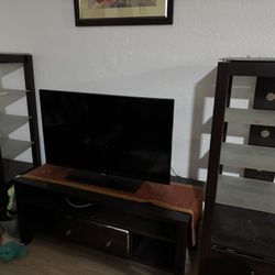 3pc Set Dark Wood TV console & display Shelves