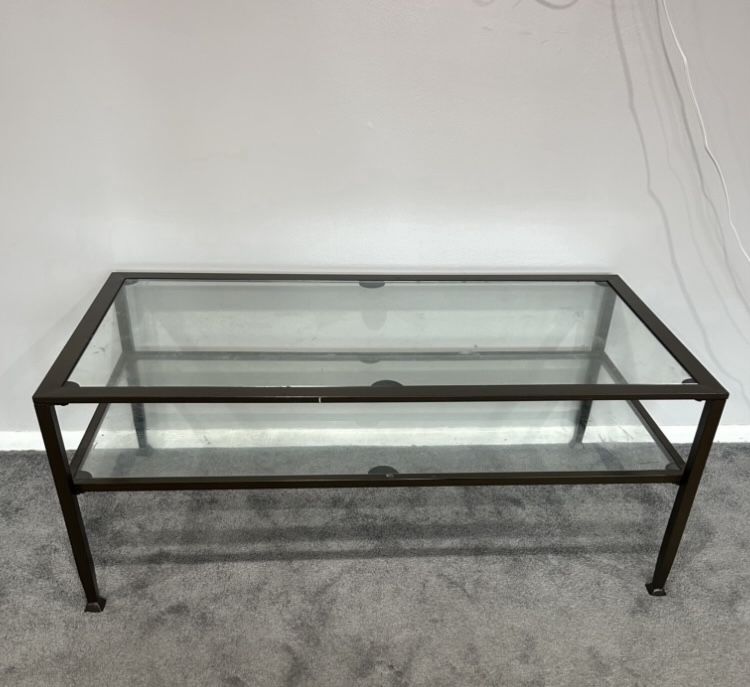 Coffee Table Metal with Two Glass Shelves