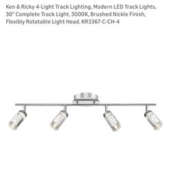 Ken & Ricky 4-Light Track Lighting, Modern LED Track Lights, 30" Complete Track Light, 3000K, Brushed Nickle Finish, Flexibly Rotatable Light Head, KR