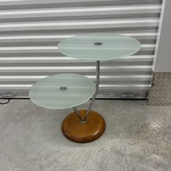 Modern 2-Tier Glass Side Table – Chrome & Wood Base