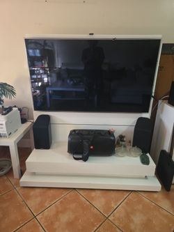 White Wood TV Stand with leds
