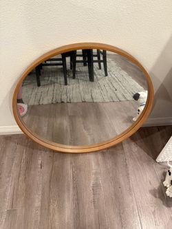 Oval Wall Mirror with Wood Frame
