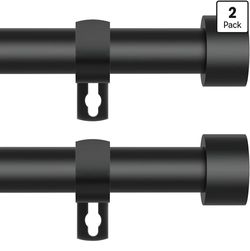 Black Curtain Rods for Windows 28 to 48 Inch,2 Pack 5/8 Inch Diameter Small Curtain Rod Set,Heavy Duty Drapery Rods with Brackets for Bedroom, Living 