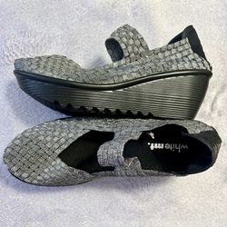 White mt. Women's Woven Textile Maryjane Strap Wedge Sandals Gray Size 7M