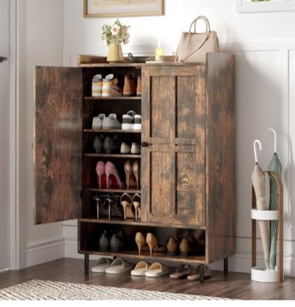Shoe Storage Cabinet With Chris Cross Molding Door Six Tears With 3 adjustable shelf