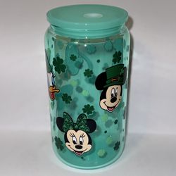 Custom Glass Can Cup 16oz St. Patrick’s Day Mickey