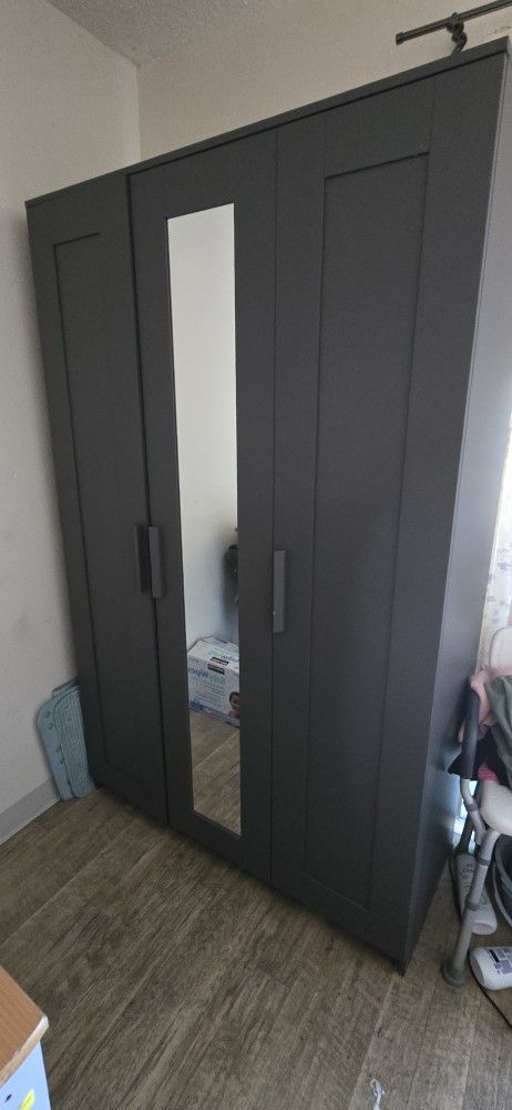 IKEA BRIMNES Black 3-Door Wardrobe with Mirror
