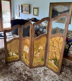 Antique Victorian-Period French 4-Fold Privacy Screen