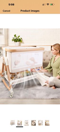suihuooo 4 in 1 Baby Bassinet, Bassinets Bedside Sleeper with Wheels and Storage Basket, Adjustable 7 Heights Bedside Sleeper with Mosquito Net, Breat