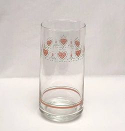 Vintage Corelle Forever Yours drinking glass tumbler pink hearts 1980s-90s