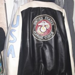 USA Marines Leather Jacket.   Size 3x.  Good Condition 