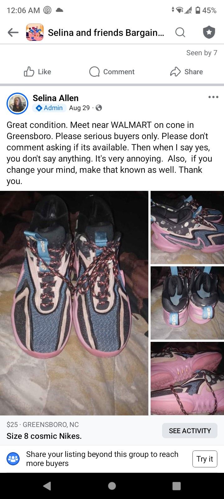 Cosmic Nikes Size 8 Adults.