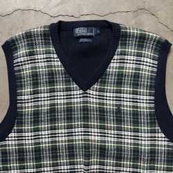 Vintage 2000’s Polo Ralph Lauren Embroidered Logo Pullover Plaid Sweater Vest L
