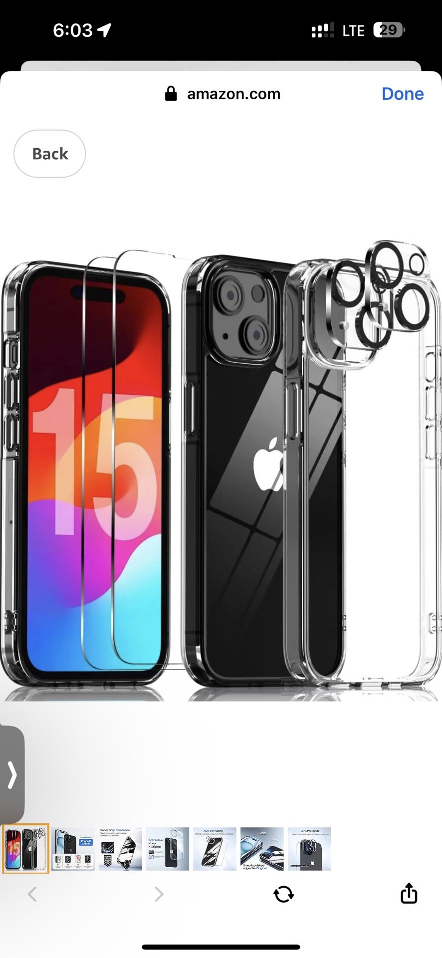 5 in 1 for iPhone 15 Case, with 2 Tempered Glass Screen Protector + 2 Camera Lens Protector, Phone Case 6.1 Inch [ Anti-Scratch Full-Body Protection