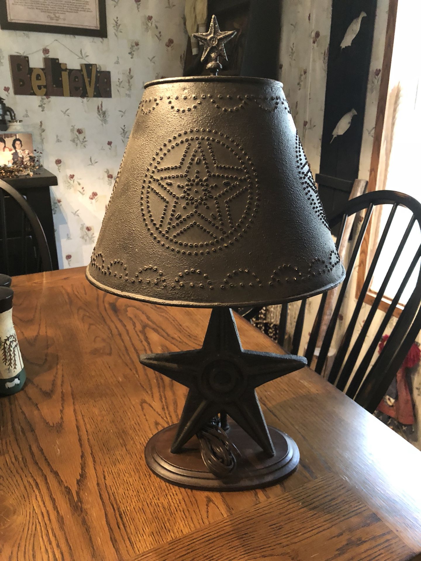 Primitive Punched Tin Star Lamp