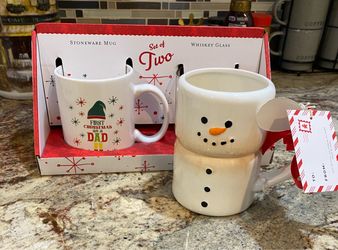 First Christmas as a Dad Mug & Snowman Glass Set