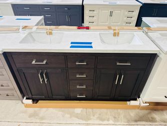 60” Bathroom Vanity in Espresso , double sink soft close solid wood with vanity top in white  $959 